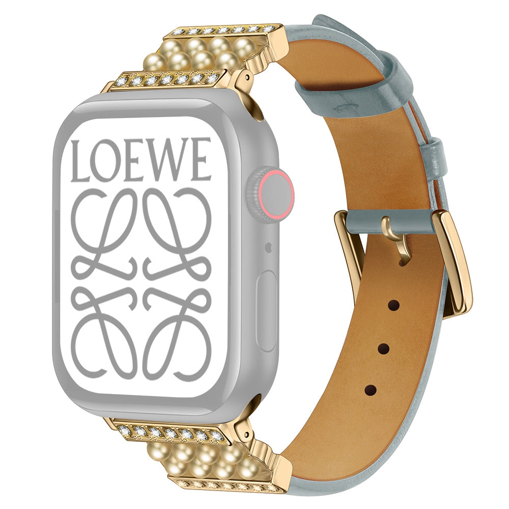 For Apple Watch Ultra 2 49mm Series 9 45mm SE (2023) 44mm Ultra 49mm Series 8 45mm 7 45mm 6 5 4 SE 44mm SE (2022) 44mm 3 2 1 42mm Pearl Rhinestone Decor Watch Band Genuine Leather Wrist Strap For Apple Watch Ultra 2 49mm Series 9 45mm SE (2023) 44mm Ultra 49mm Series 8 45mm 7 45mm 6 5 4 SE 44mm SE (2022) 44mm 3 2 1 42mm Pearl Rhinestone Decor Watch Band Genuine Leather Wrist Strap